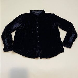 CP Shades Silk Blend Plush Velvet Button-Up Top in Deep Blue